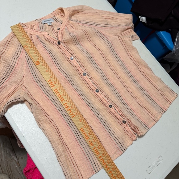 Evereve Pink Striped Button Down Shirt Blouse Cotton Medium - Picture 6 of 7